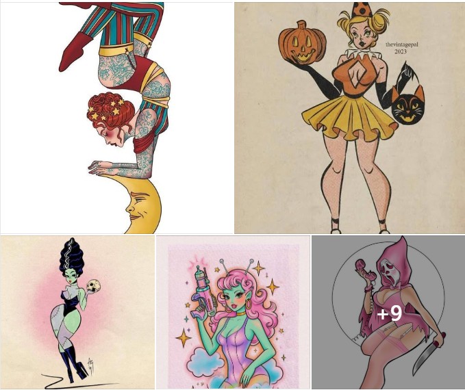 Featured tattoo pieces - spider lily, cat portrait, lantern, floral sleeve